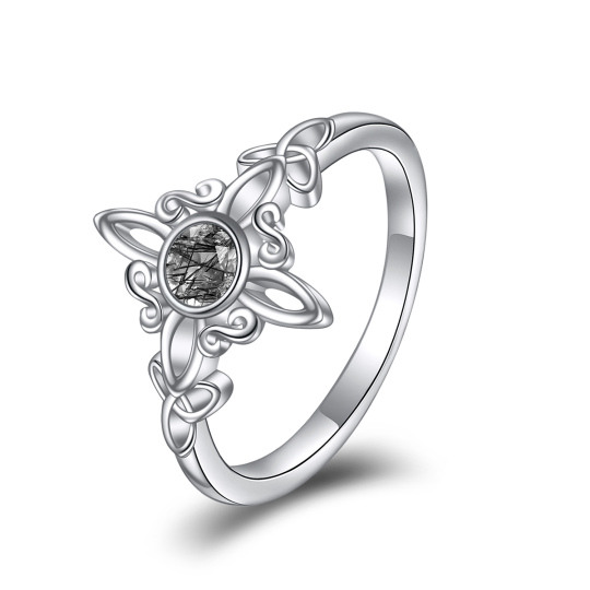 Anello con nodo celtico di ossidiana in argento sterling