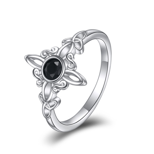 Bague en argent sterling avec nœud celtique en obsidienne-1