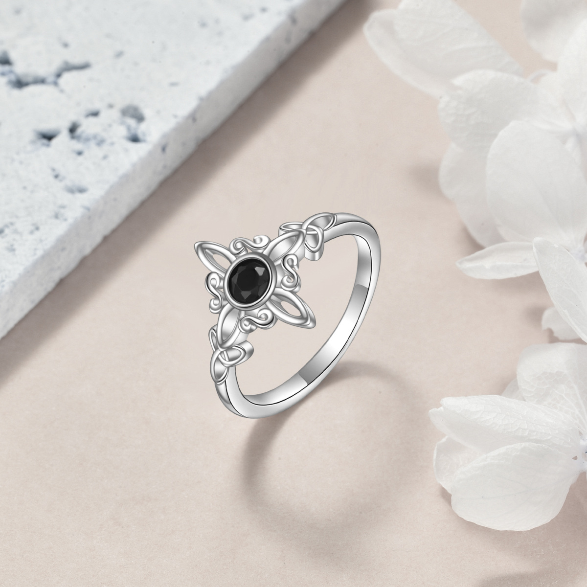 Bague en argent sterling avec nœud celtique en obsidienne-5