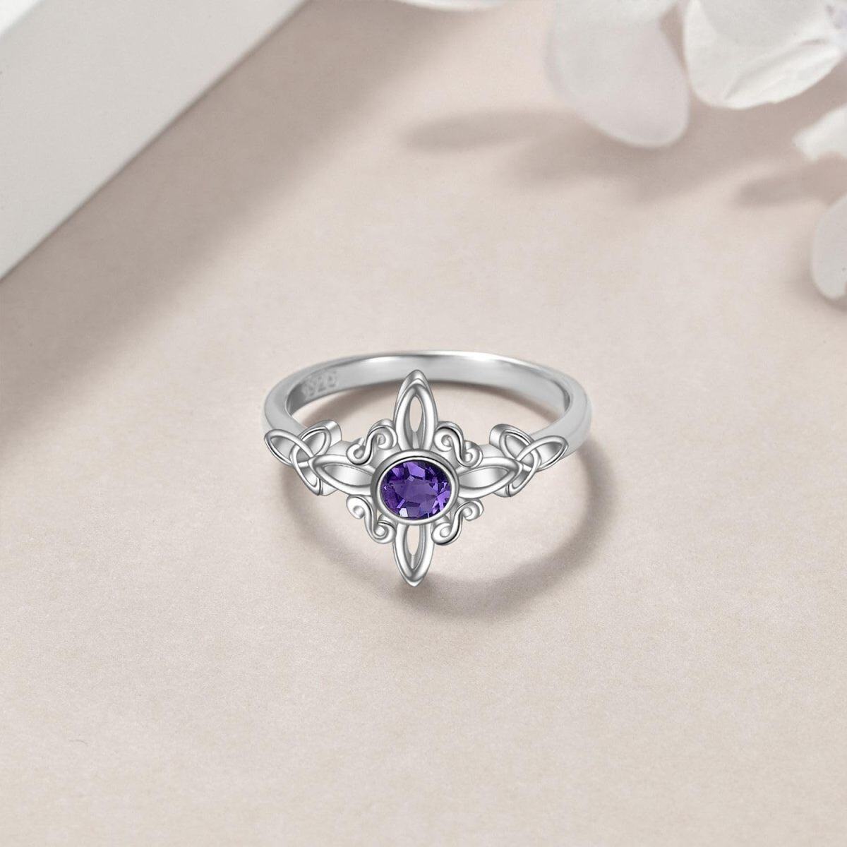 Sterling Silber Amethyst Keltischer Knoten Ring-4