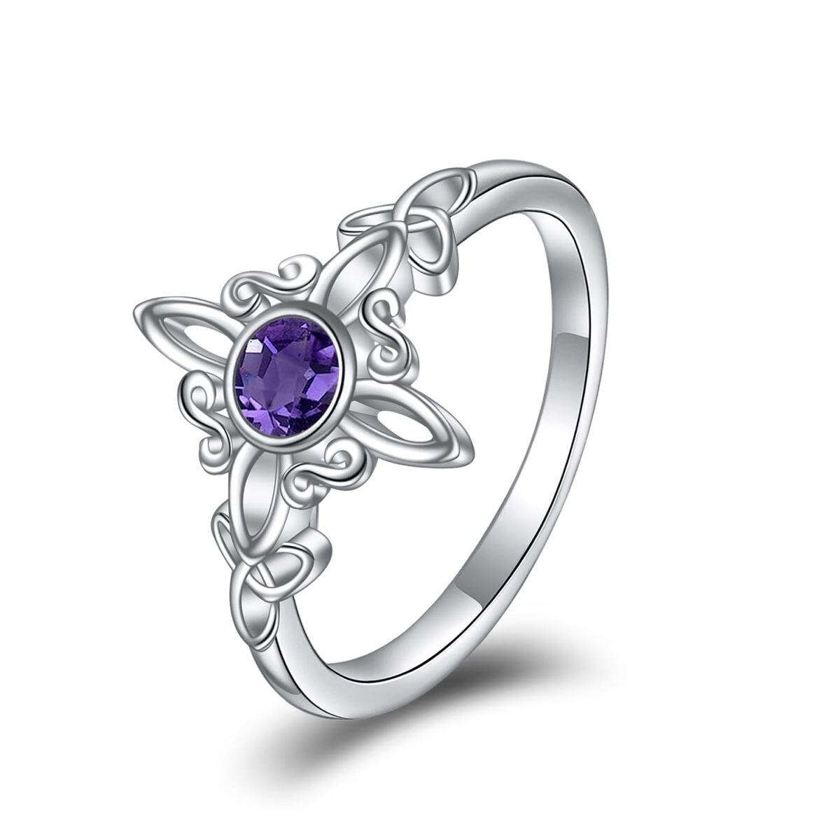 Sterling Silber Amethyst Keltischer Knoten Ring-1