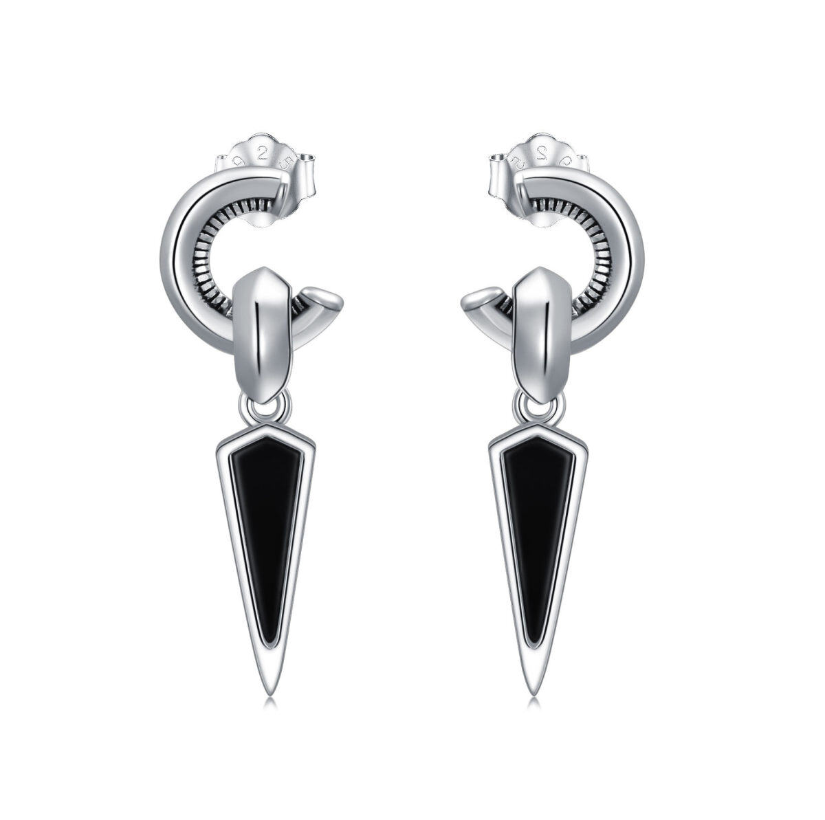 Sterling Silver Obsidian Square Stud Earrings-1