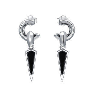 Sterling Silver Obsidian Square Stud Earrings-6