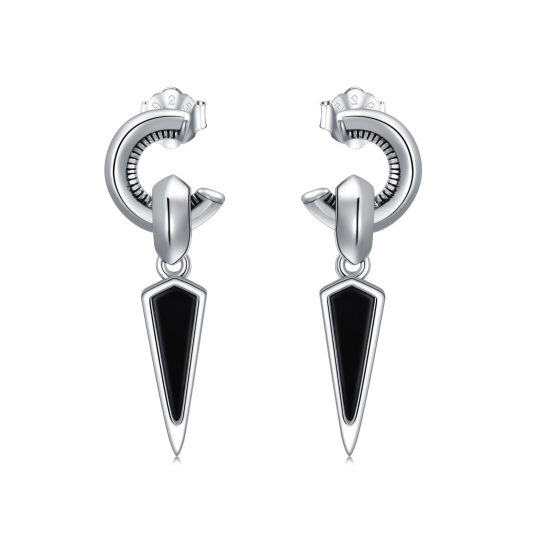 Boucles d'oreilles carrées en argent sterling avec obsidienne