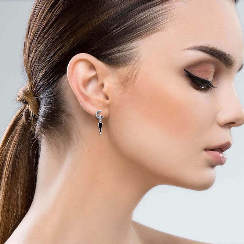 Orecchini quadrati in argento sterling con ossidiana-3