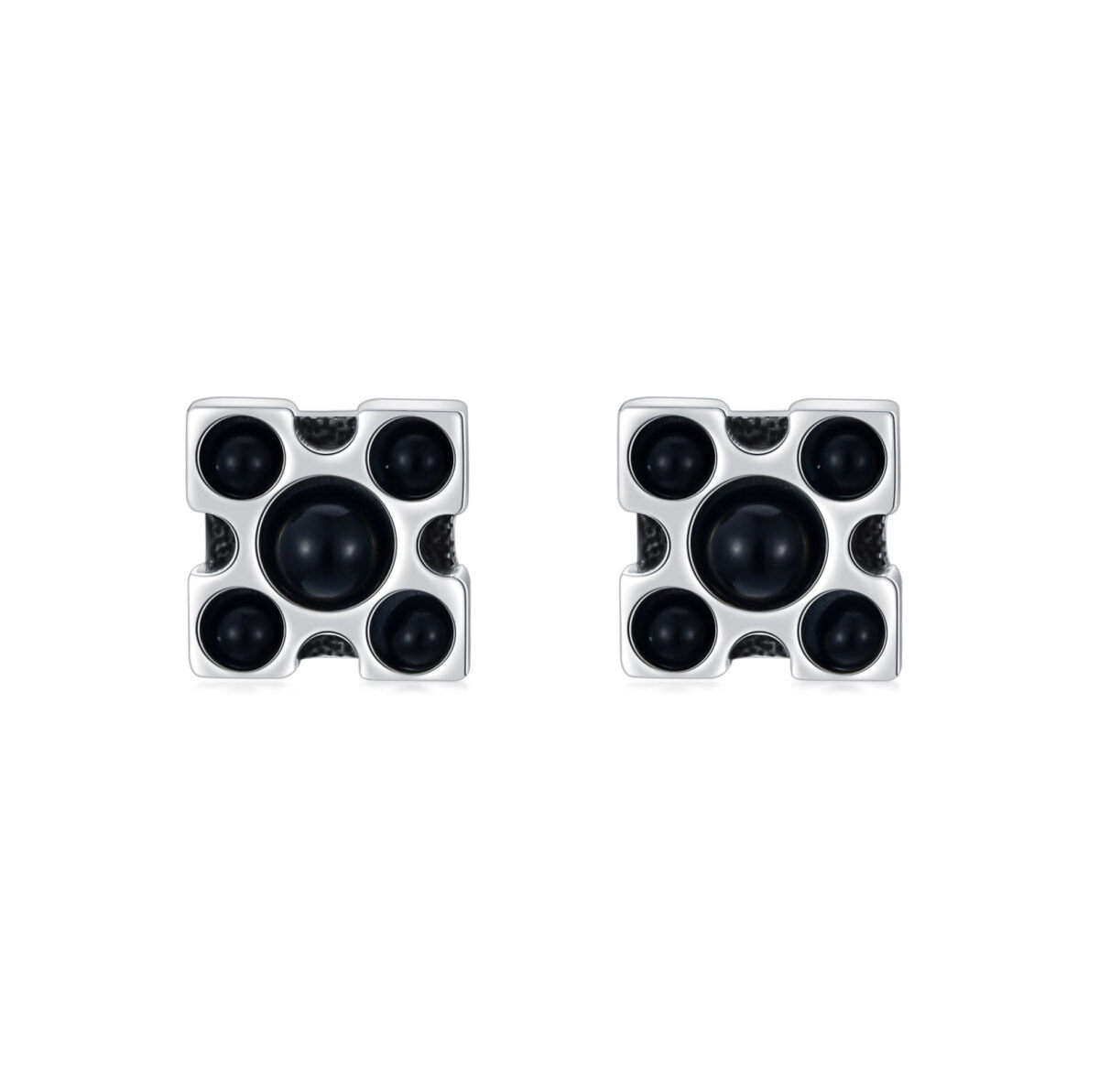 Sterling Silver Obsidian Square Stud Earrings-7