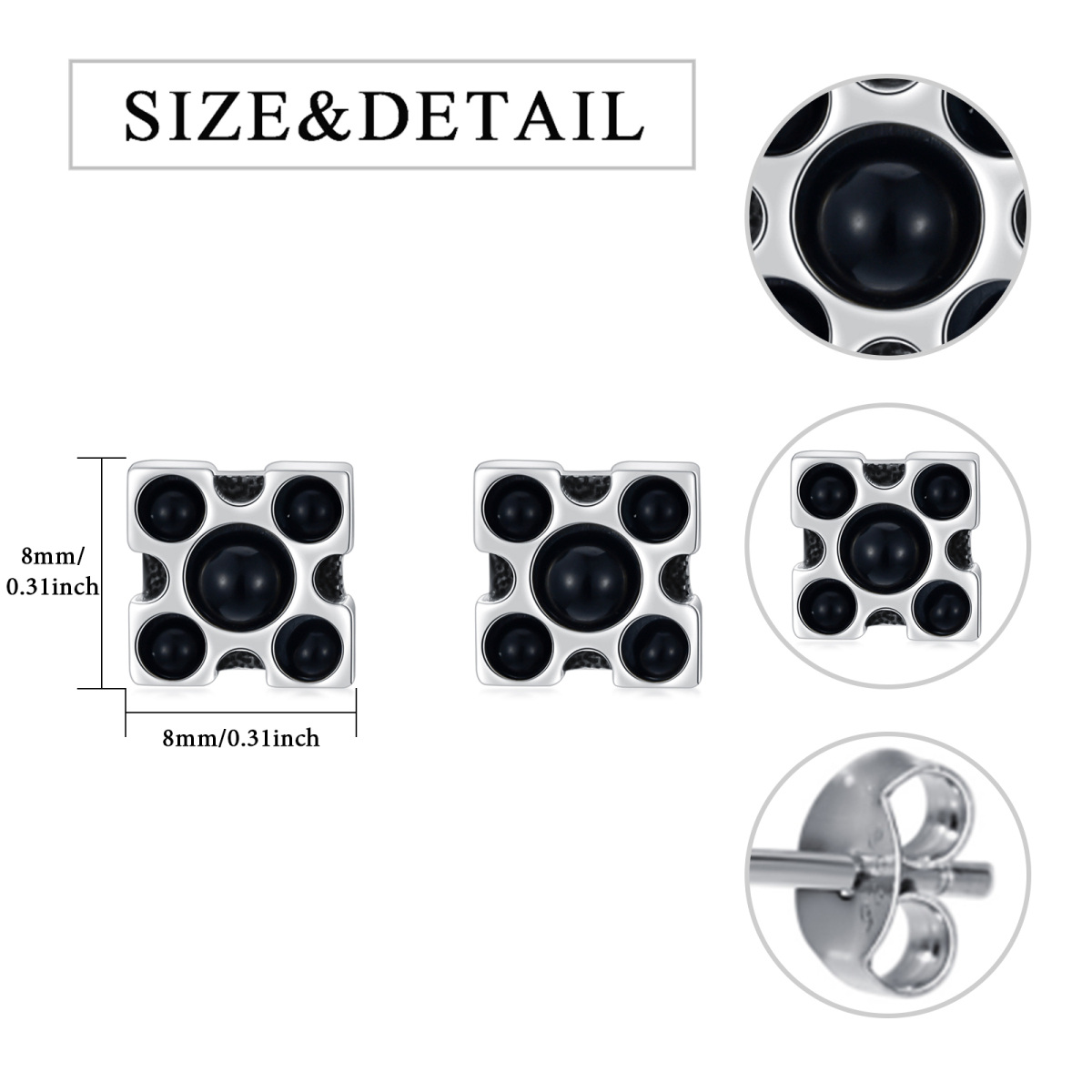 Quadratische Obsidian-Ohrstecker aus Sterlingsilber-12