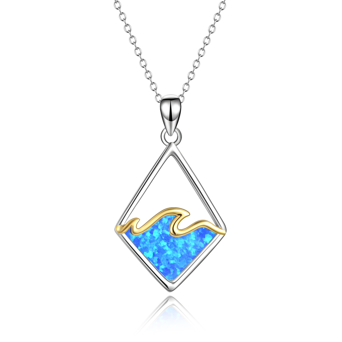 Sterling Silver Ocean Beach Blue Opal Wave Necklace for Women-1