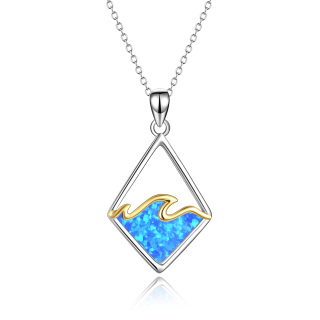 Sterling Silver Ocean Beach Blue Opal Wave Necklace for Women-17