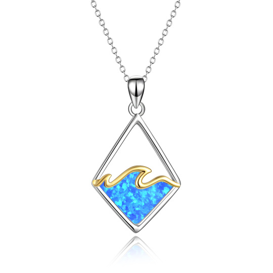 Sterling Silver Ocean Beach Blue Opal Wave Necklace for Women