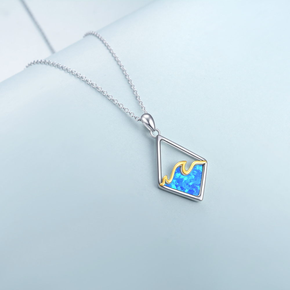 Sterling Silver Ocean Beach Blue Opal Wave Necklace for Women-3