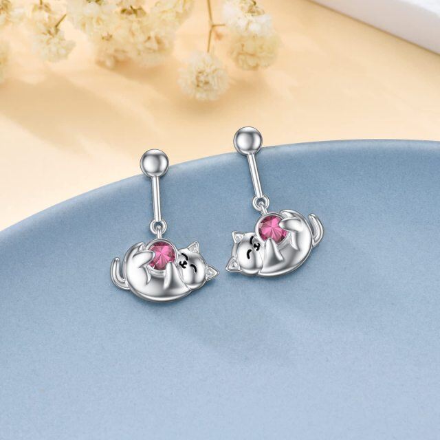 Sterling Silver October Birthstone Cubic Zirconia Cat Stud Earrings for Girls Women-3