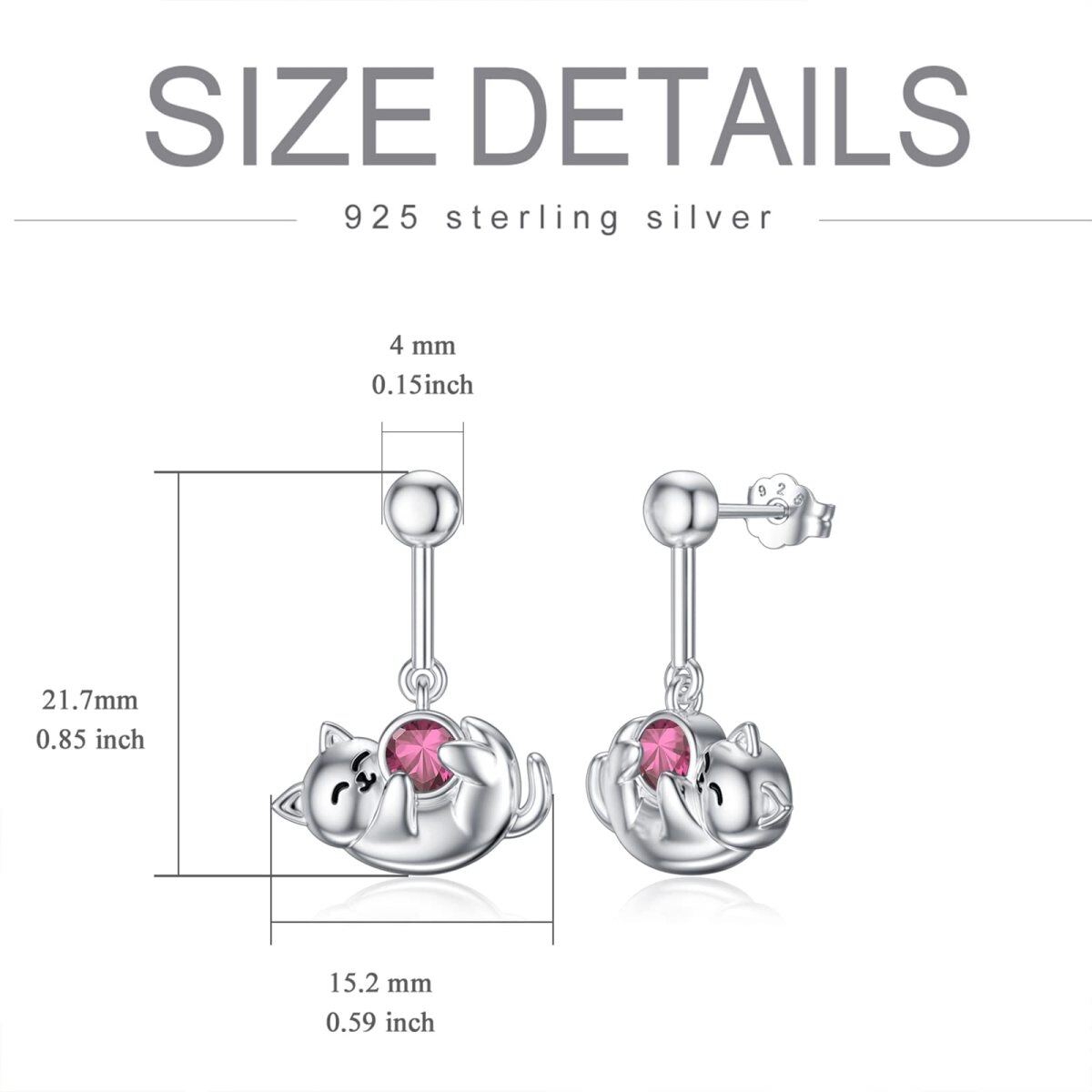 Sterling Silver October Birthstone Cubic Zirconia Cat Stud Earrings for Girls Women-4