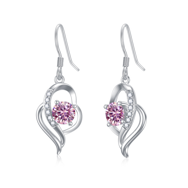 Sterling Silver October Birthstone Crystal Heart Drop Earrings for Girls Women-1