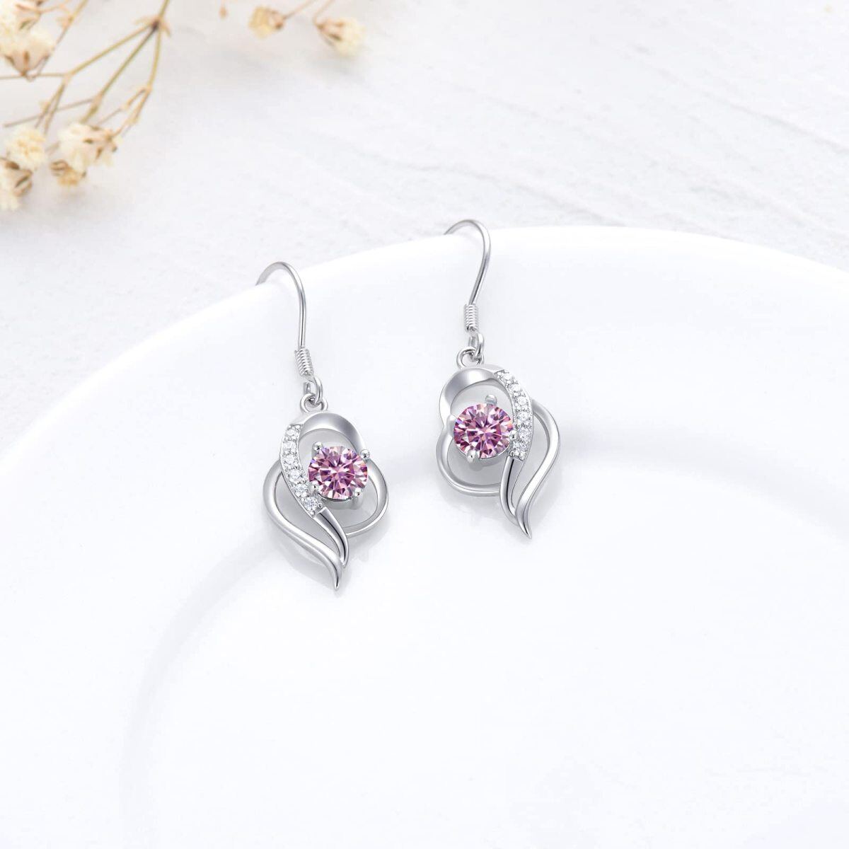 Boucles d'oreilles pendantes en argent sterling avec pierre de naissance d'octobre et cristal en forme de cœur pour filles et femmes-3