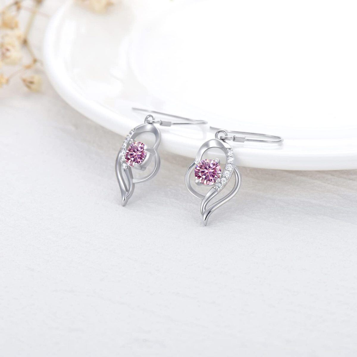 Sterling Silver October Birthstone Crystal Heart Drop Earrings for Girls Women-4