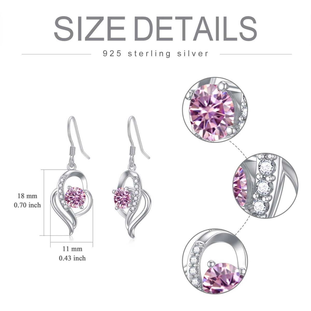 Sterling Silver October Birthstone Crystal Heart Drop Earrings for Girls Women-5