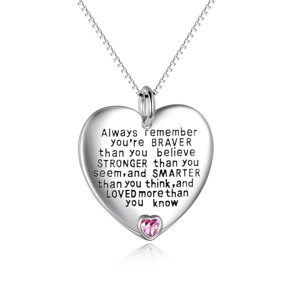 Plata de ley Octubre Birthstone Cubic Zirconia Heart Pendant Inspirational Necklace-1