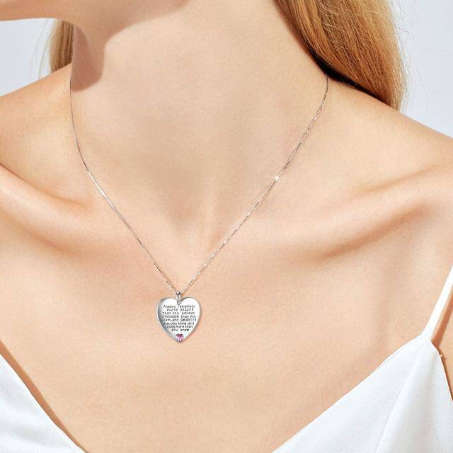 Sterling Silver October Birthstone Cubic Zirconia Heart Pendant Inspirational Necklace-2