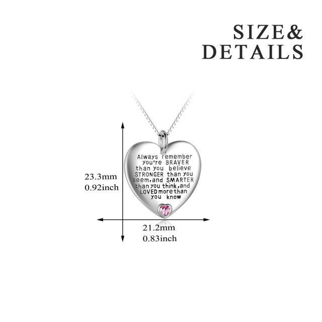 Sterling Silver October Birthstone Cubic Zirconia Heart Pendant Inspirational Necklace-5