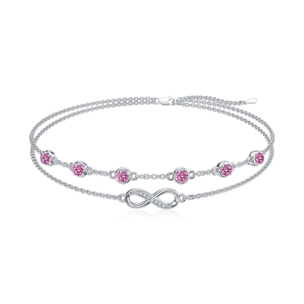 Sterling Silver Cubic Zirconia October Birthstone Infinity Symbol Multi-layered Anklet-1