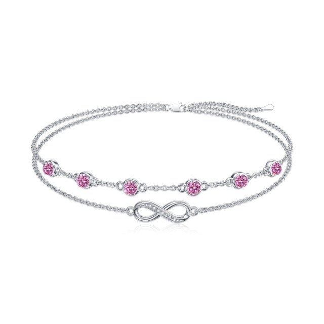 Bracelet de cheville multicouche en argent sterling avec pierre de naissance d'octobre et symbole de l'infini-1