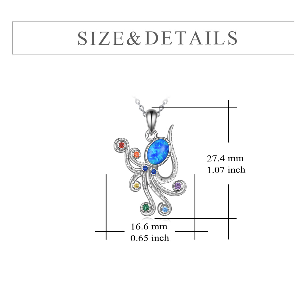 Sterling Silver Cubic Zirconia Octopus & Chakras Pendant Necklace-5