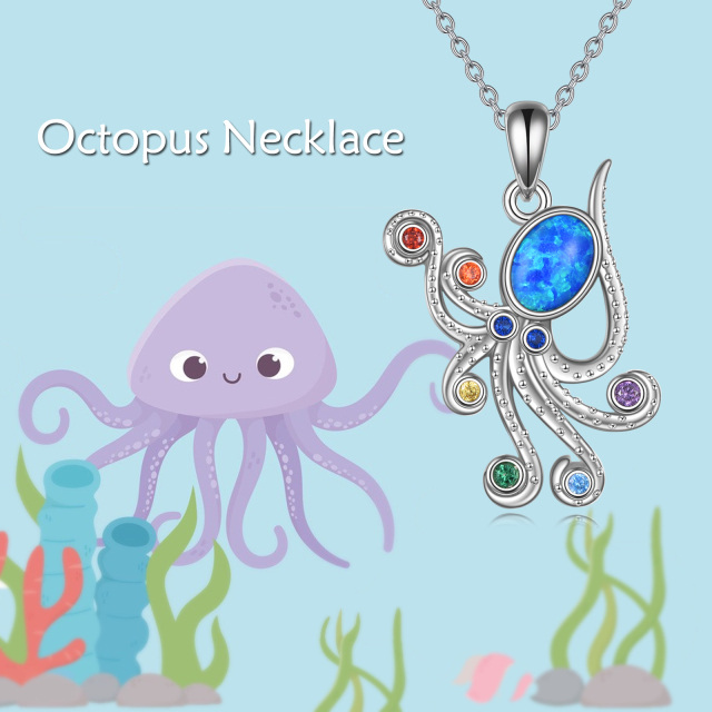 Sterling Silber Cubic Zirkonia Octopus & Chakras Anhänger Halskette-6