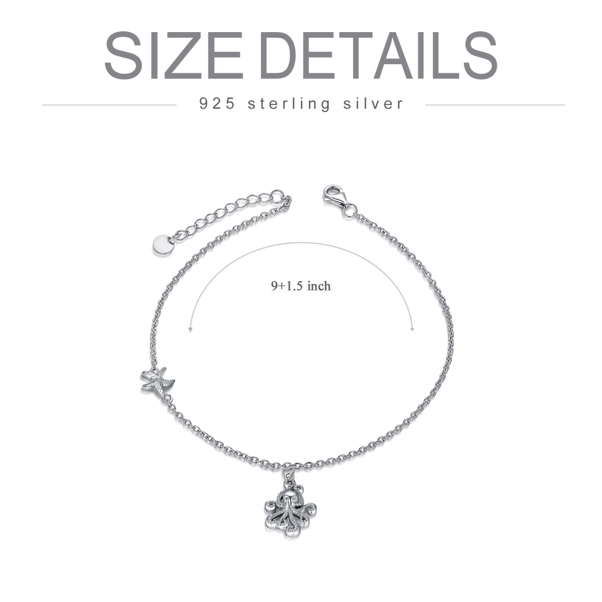 Sterling Silver Octopus & Starfish Single Layer Anklet-5