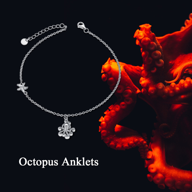 Sterling Silver Octopus & Starfish Single Layer Anklet-6