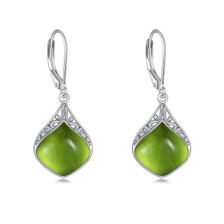 Sterling Silver Olivine Drop Shape Lever-back Earrings-36