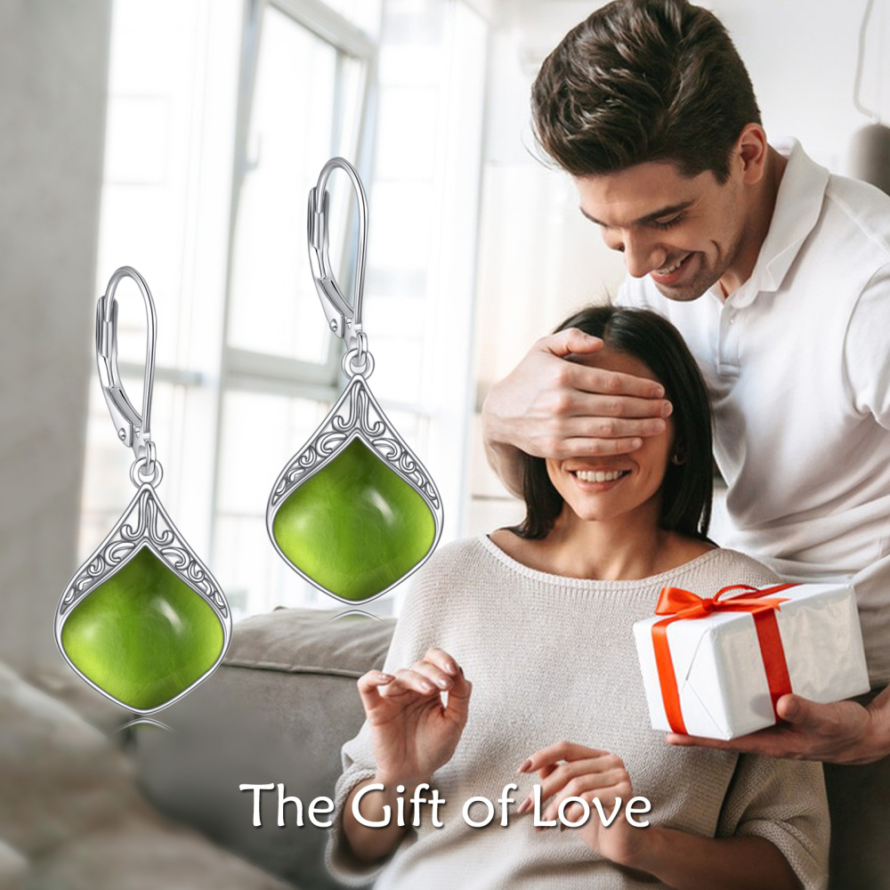 Boucles d'oreilles à levier en argent sterling en forme de goutte d'olivine-3