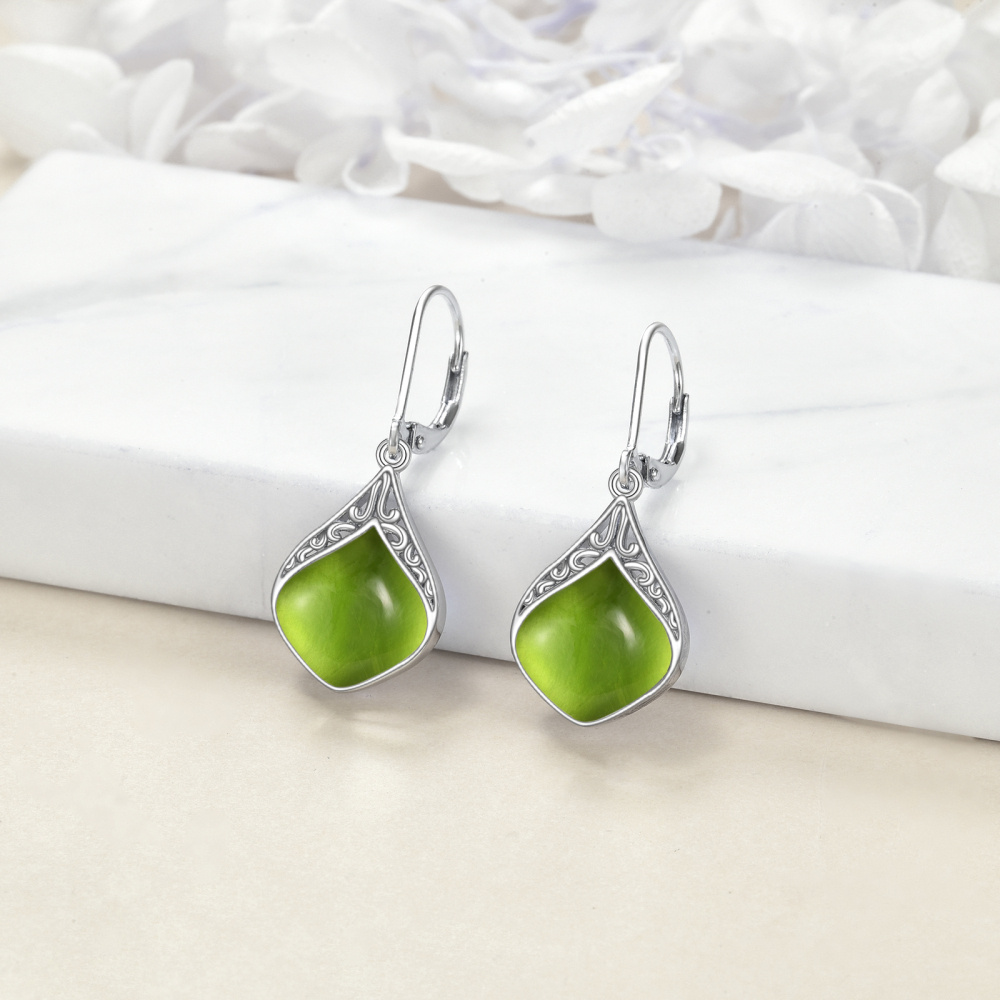 Boucles d'oreilles à levier en argent sterling en forme de goutte d'olivine-4