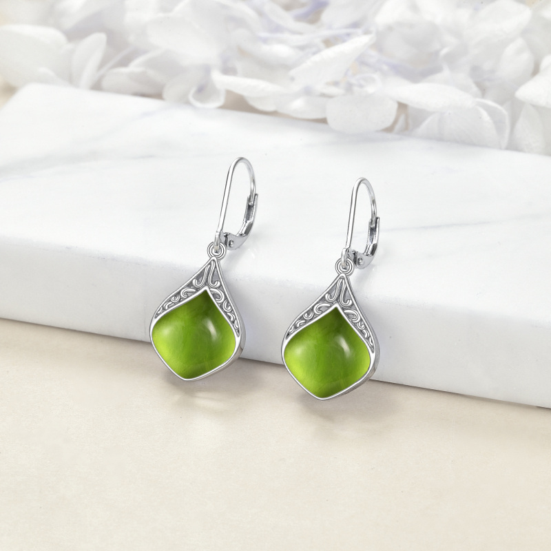 Sterling Silver Olivine Drop Shape Lever-back Earrings-4