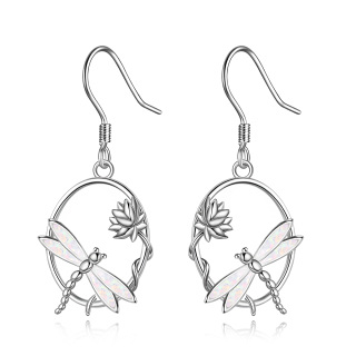 Sterling Silver Opal & Abalone Shellfish Dragonfly Drop Earrings-49