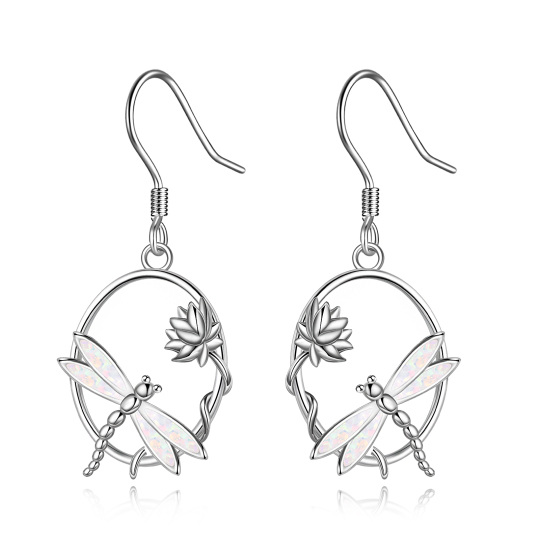 Sterling Silver Opal & Abalone Shellfish Dragonfly Drop Earrings