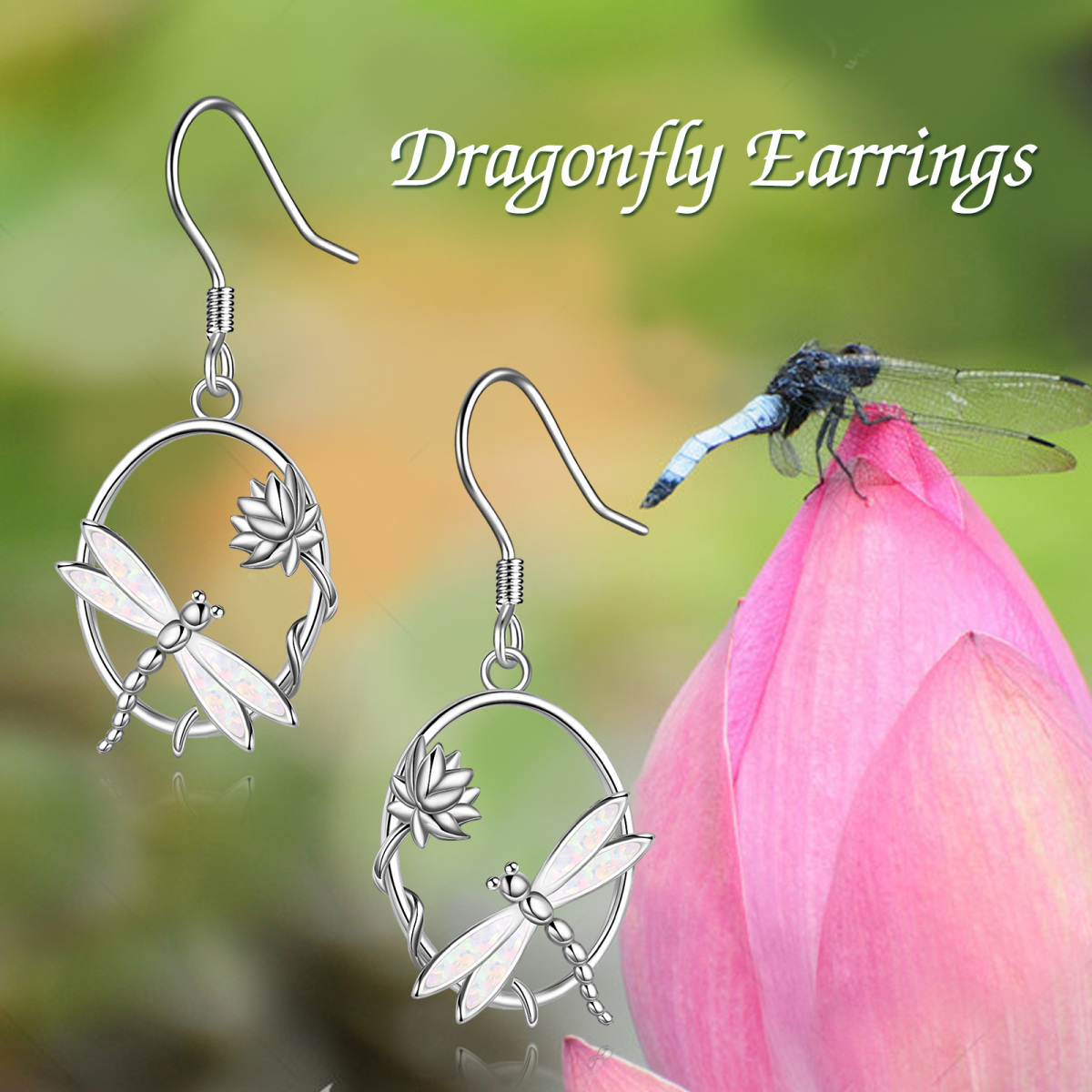 Sterling Silver Opal & Abalone Shellfish Dragonfly Drop Earrings-6