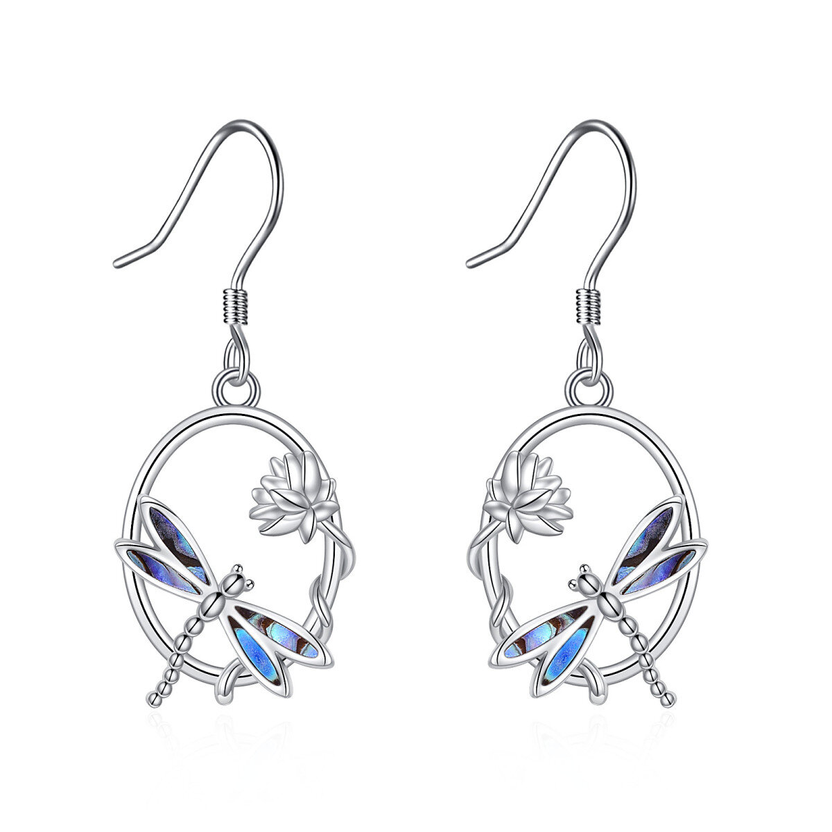 Sterling Silver Opal & Abalone Shellfish Dragonfly Drop Earrings-7