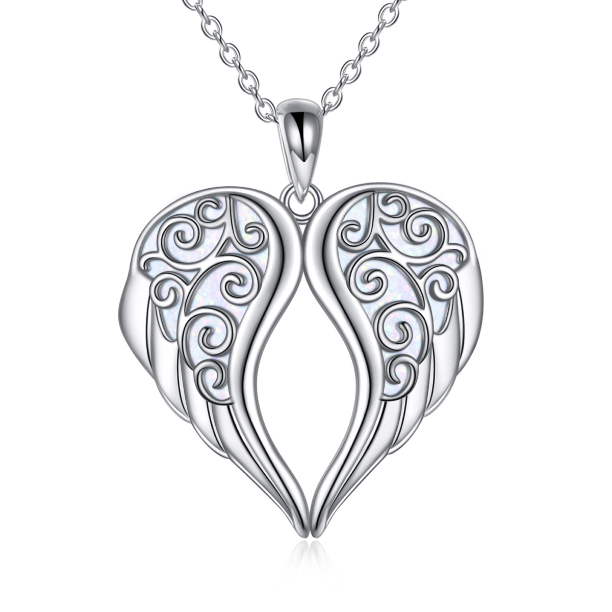 Collier avec pendentif aile d'ange en argent sterling et opale-1