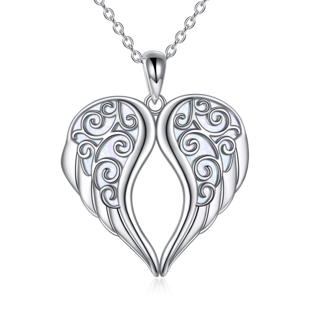 Collana con ciondolo a forma di ala d'angelo in argento sterling e opale-1