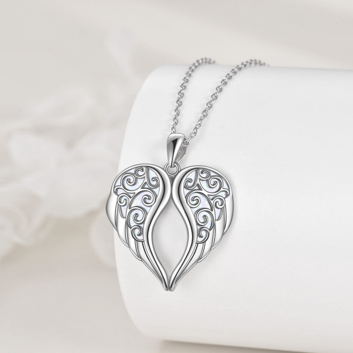 Collier avec pendentif aile d'ange en argent sterling et opale-4