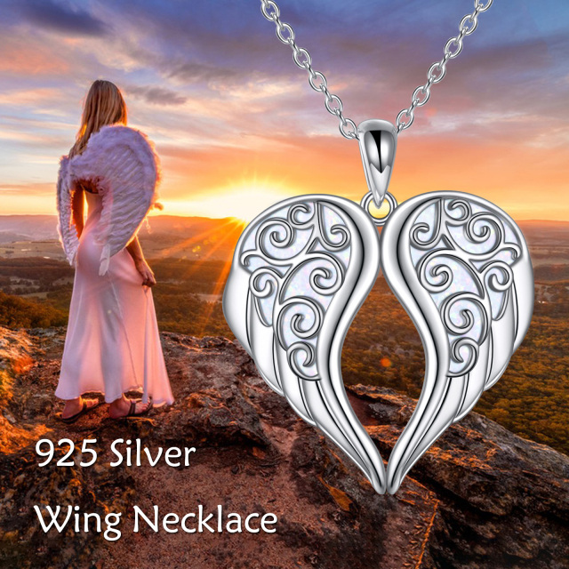 Sterling Silver Opal Angel Wing Pendant Necklace-6