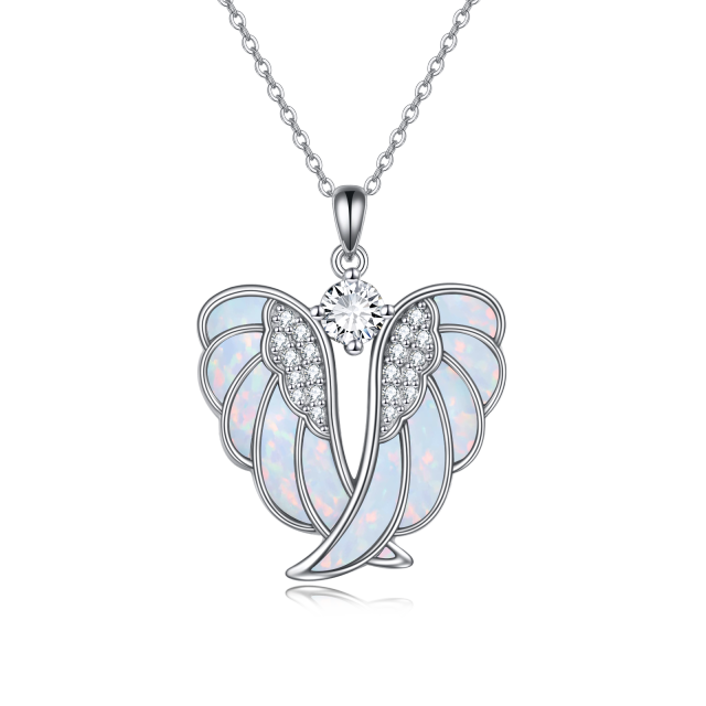 Sterling Silver Opal Angel Wings Pendant Necklace-1