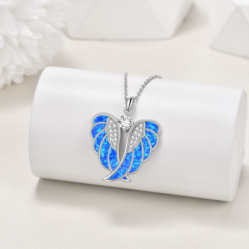 Sterling Silver Opal Angel Wings Pendant Necklace-4