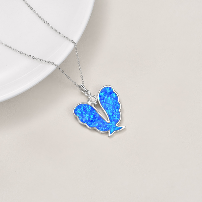 Sterling Silver Opal Angel Wings Pendant Necklace-5