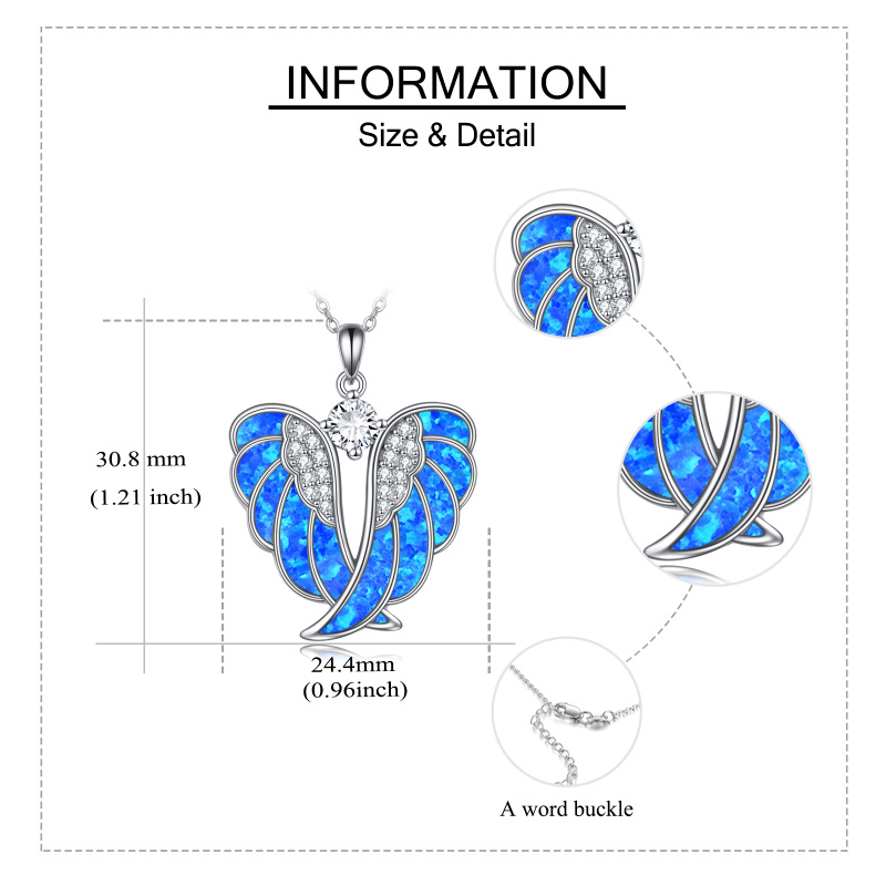 Sterling Silver Opal Angel Wings Pendant Necklace-6