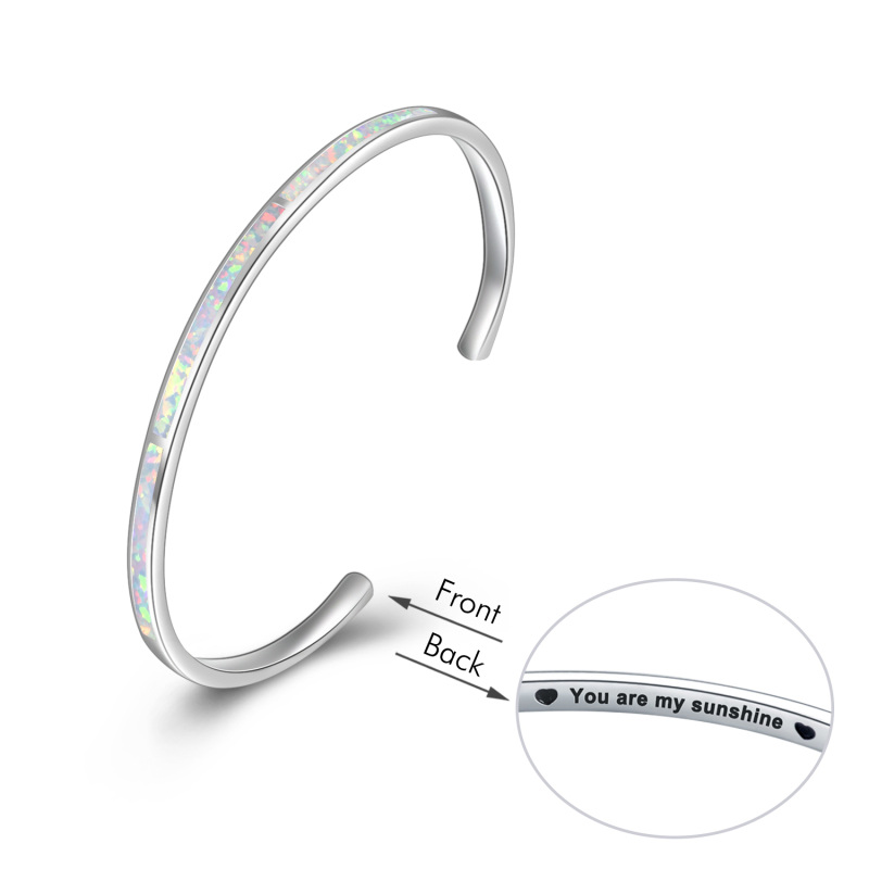 Sterling Silver Opal Engraved Bangle