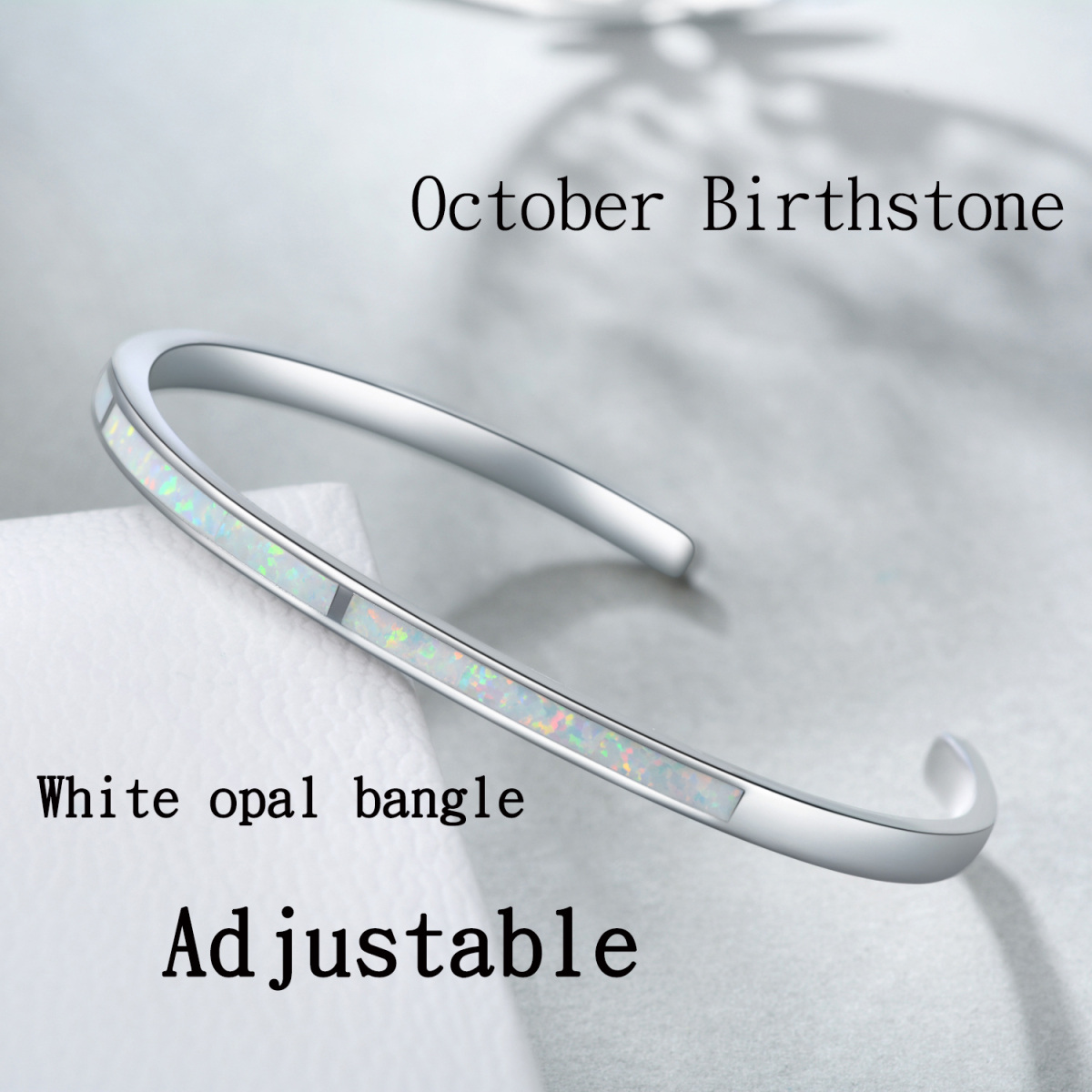 Bracciale con incisione Opale in argento sterling-4