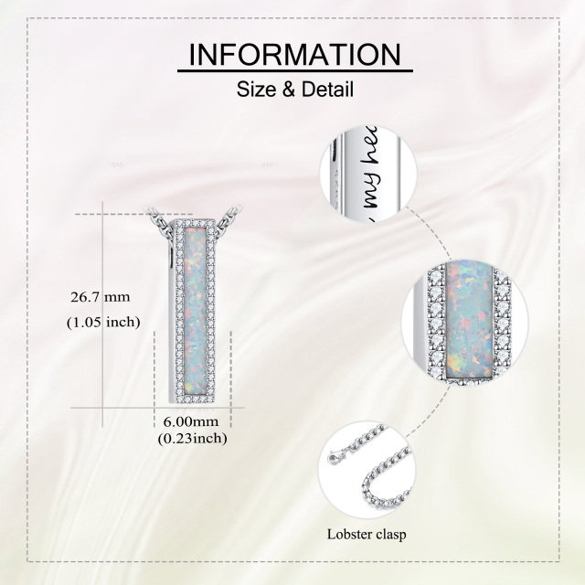 Sterling Silber Opal Bar Kremation Urne Halskette für Asche mit eingraviertem Wort für Män-5