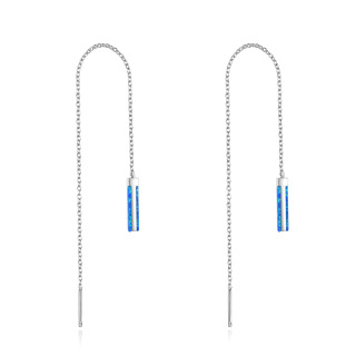 Sterling Silver Opal Bar Drop Earrings-43